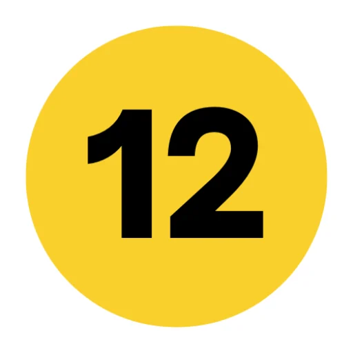 Yellow circle with digits 12 in middle in black color